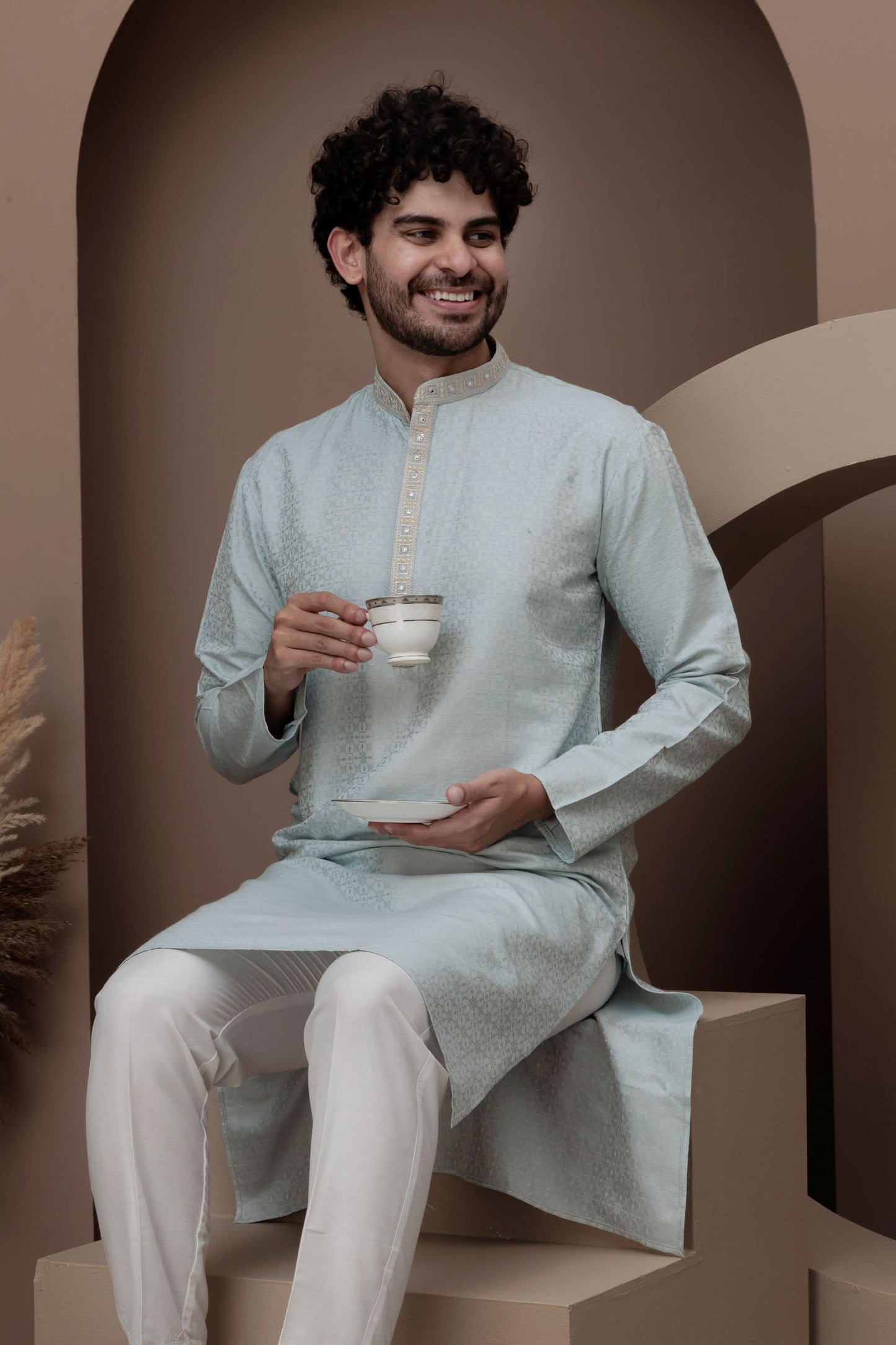 Lime Green cotton silk kurta pajama for festive occasions