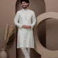 White cotton silk kurta pajama for festive occasions