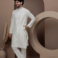 White cotton silk kurta pajama for festive occasions
