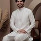 White cotton silk kurta pajama for festive occasions