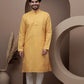Yellow cotton silk kurta pajama for festive occasions