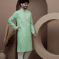 Green cotton silk kurta pajama for festive occasions