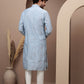 Aqua Blue cotton silk kurta pajama for festive occasions