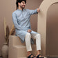 Aqua Blue cotton silk kurta pajama for festive occasions