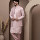 Pink cotton kurta pajama with matching embroidered jacket