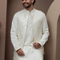 White kurta pajama with matching embroidered jacket