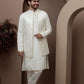 White kurta pajama with matching embroidered jacket