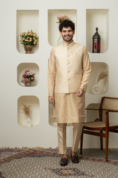 Golden Cotton Silk Outfit – Sharp Ethnic Wear for Modern Menswear