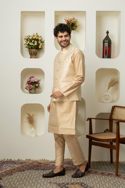Golden Cotton Silk Outfit – Sharp Ethnic Wear for Modern Menswear