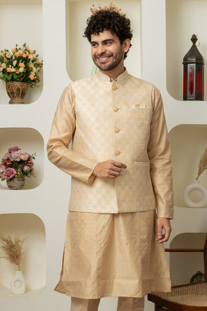 Golden Cotton Silk Outfit – Sharp Ethnic Wear for Modern Menswear