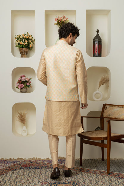 Golden Cotton Silk Outfit – Sharp Ethnic Wear for Modern Menswear