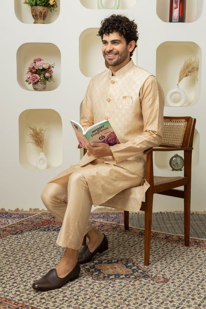 Golden Cotton Silk Outfit – Sharp Ethnic Wear for Modern Menswear