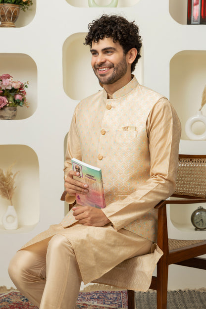 Golden Cotton Silk Outfit – Sharp Ethnic Wear for Modern Menswear