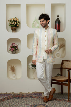 Stylish & Elegant Cream Bandhgala for Celebrations – Tailored Menswear Ethnic Look