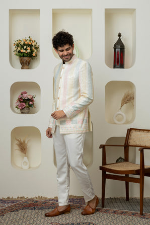 Stylish & Elegant Cream Bandhgala for Celebrations – Tailored Menswear Ethnic Look