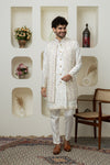 White modal satin kurta pajama jacket set – Premium Ethnic Menswear Collection
