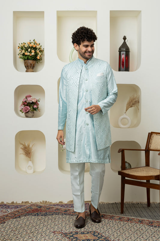 Tourquise Blue Designer Outfit – Premium Ethnic Menswear Collection