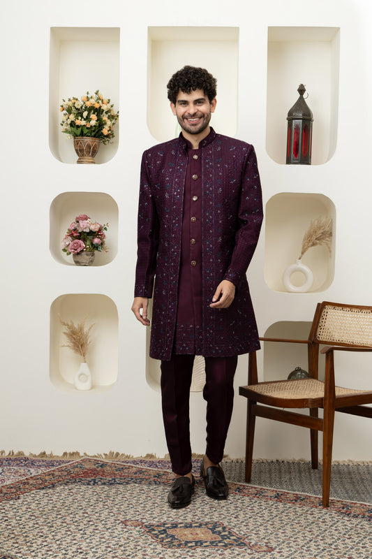 Wine Indo Western for Menswear – Elegant Ethnic Statement