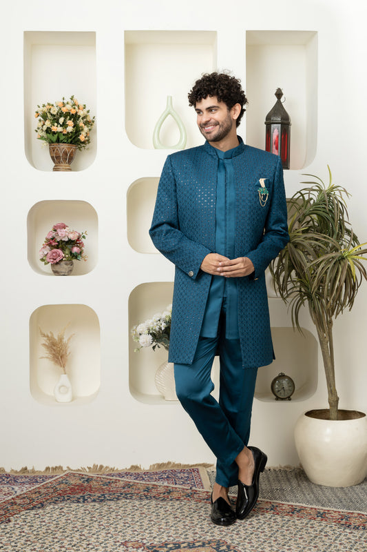 Stylish Blue Indo Western for Celebrations – Tailored Menswear Ethnic Look