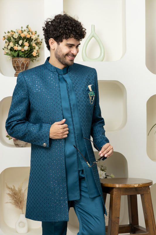 Stylish Blue Indo Western for Celebrations – Tailored Menswear Ethnic Look