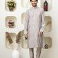 Stylish Metalic Grey embroidered Cotton Silk Kurta Pajama for Celebrations – Tailored Menswear Ethnic Look