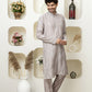 Stylish Metalic Grey embroidered Cotton Silk Kurta Pajama for Celebrations – Tailored Menswear Ethnic Look