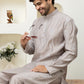 Stylish Metalic Grey embroidered Cotton Silk Kurta Pajama for Celebrations – Tailored Menswear Ethnic Look