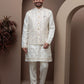 White kurta pajama with matching embroidered jacket