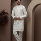 White kurta pajama with matching embroidered jacket