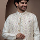 White kurta pajama with matching embroidered jacket