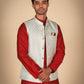 Men's Ethnic Wear – Red With Cream Jacket Kurta Pajama Set for Special Moments