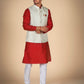 Men's Ethnic Wear – Red With Cream Jacket Kurta Pajama Set for Special Moments