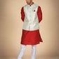 Men's Ethnic Wear – Red With Cream Jacket Kurta Pajama Set for Special Moments