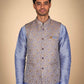 Kurta Pajama Set for Men's in Purple And White Base Jacket With The Purple And The Golden Print – Elegant Ethnic Attire