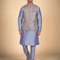 Kurta Pajama Set for Men's in Purple And White Base Jacket With The Purple And The Golden Print – Elegant Ethnic Attire