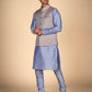 Kurta Pajama Set for Men's in Purple And White Base Jacket With The Purple And The Golden Print – Elegant Ethnic Attire
