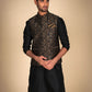 Men's Ethnic Wear – Black With Black And Golden Jacket Kurta Pajama Set for Special Moments
