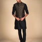 Men's Ethnic Wear – Black With Black And Golden Jacket Kurta Pajama Set for Special Moments