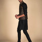 Men's Ethnic Wear – Black With Black And Golden Jacket Kurta Pajama Set for Special Moments