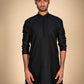 Men's Ethnic Wear – Black With Black And Golden Jacket Kurta Pajama Set for Special Moments