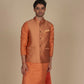 Stylish Orange Kurta With Orange Jacket Kurta Pajama Set – Perfect Men's Ethnic Ensemble