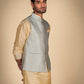Stylish Golden And Blue Base Jacket With Golden Print Kurta Pajama Set – Perfect Men's Ethnic Ensemble