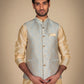 Stylish Golden And Blue Base Jacket With Golden Print Kurta Pajama Set – Perfect Men's Ethnic Ensemble