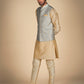Stylish Golden And Blue Base Jacket With Golden Print Kurta Pajama Set – Perfect Men's Ethnic Ensemble