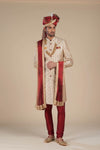 Sherwani for Men's in White With Red Embroidery – Elegant Ethnic Attire