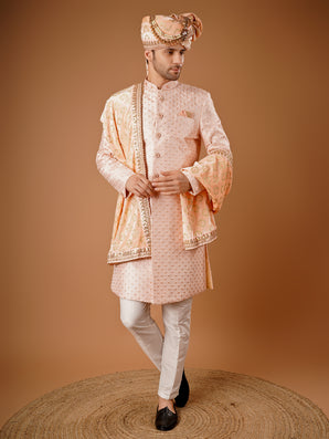 Celebrate in Class with This Pink Sherwani – Tailored for Men's