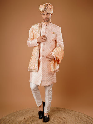 Celebrate in Class with This Pink Sherwani – Tailored for Men's