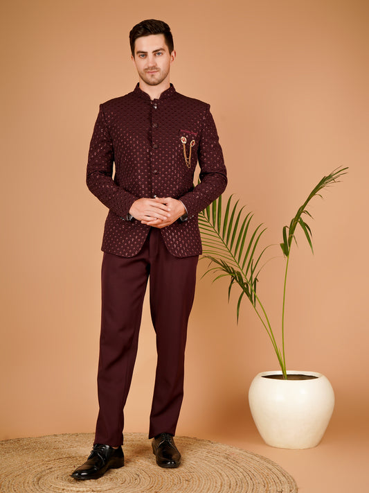 Celebrate in Class with This Wine Bandhgala – Tailored for Men's