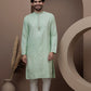 Green cotton silk kurta pajama for festive occasions