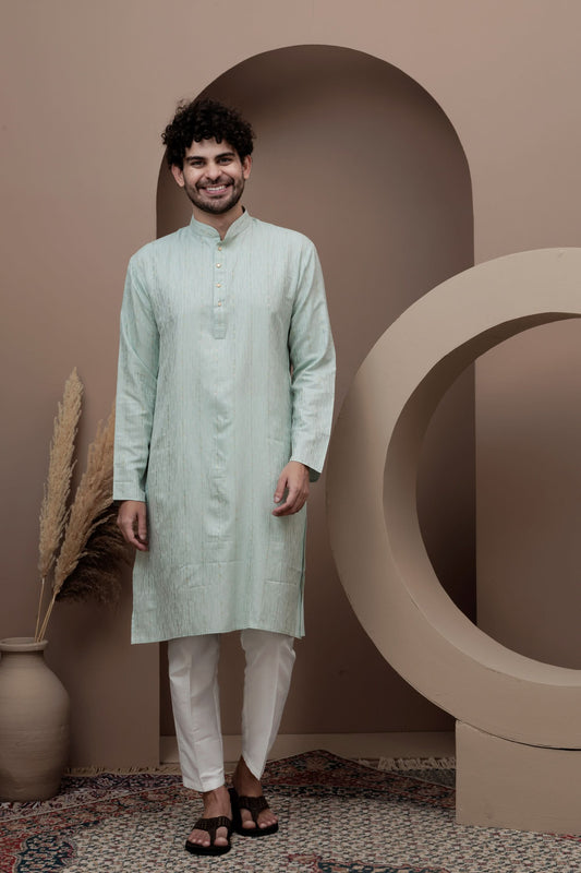 Green cotton silk kurta pajama for festive occasions